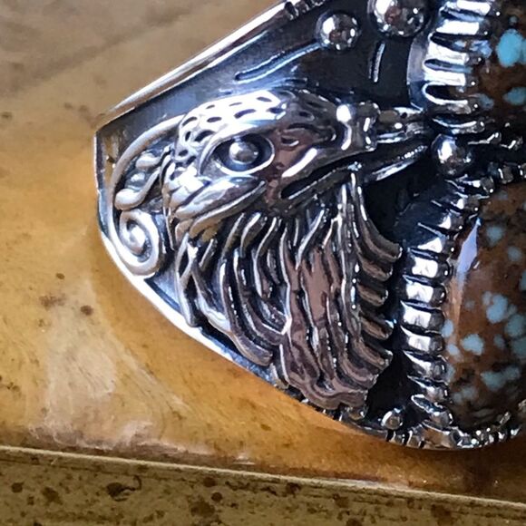 Natural Turquoise Sterling Silver Eagle Ring Size 6 - Picture 8 of 10